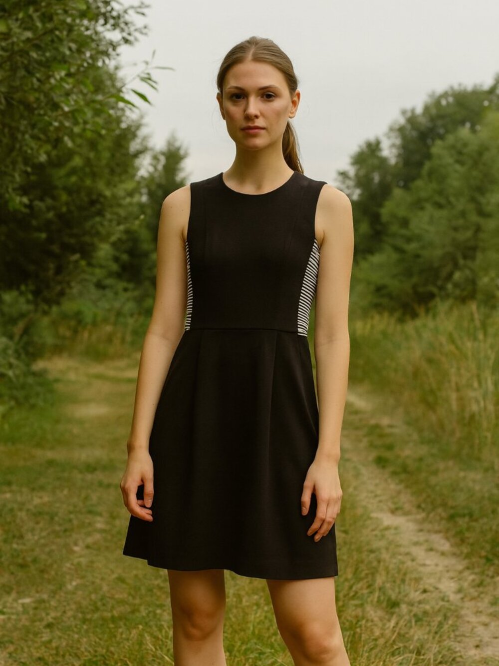 Madewell Abroad DRESS IN STRIPE-INSET TRUE BLACK Size 2 NWT - Picture 2 of 8
